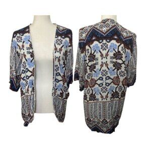 Blue Rain Francesca's EUC boho mixed print open front kimono swim cover up M